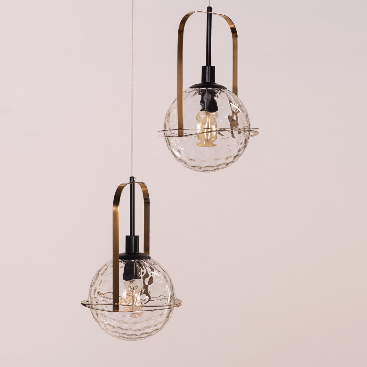 Molten Chocolate (Black, Gold) Bubbled Clear Glass Pendant Light