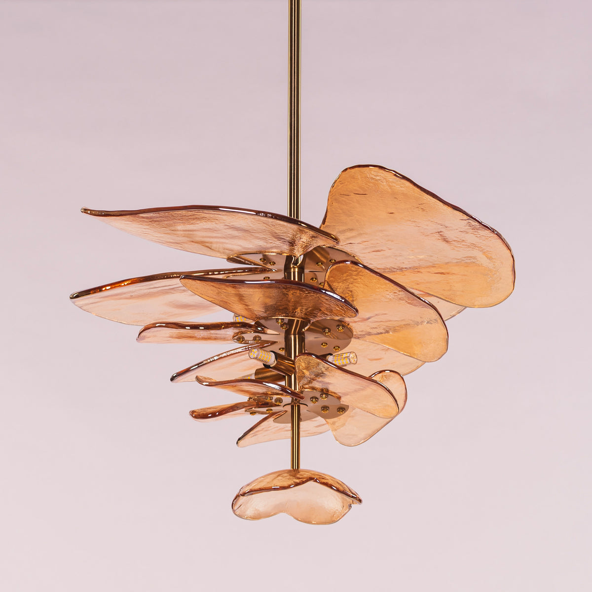 Luminous Lotus (Gold, Amber) Tinted Glass Pendant Light