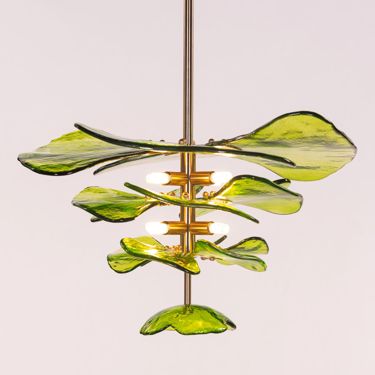Luminous Lotus (Gold, Green) Tinted Glass Pendant Light