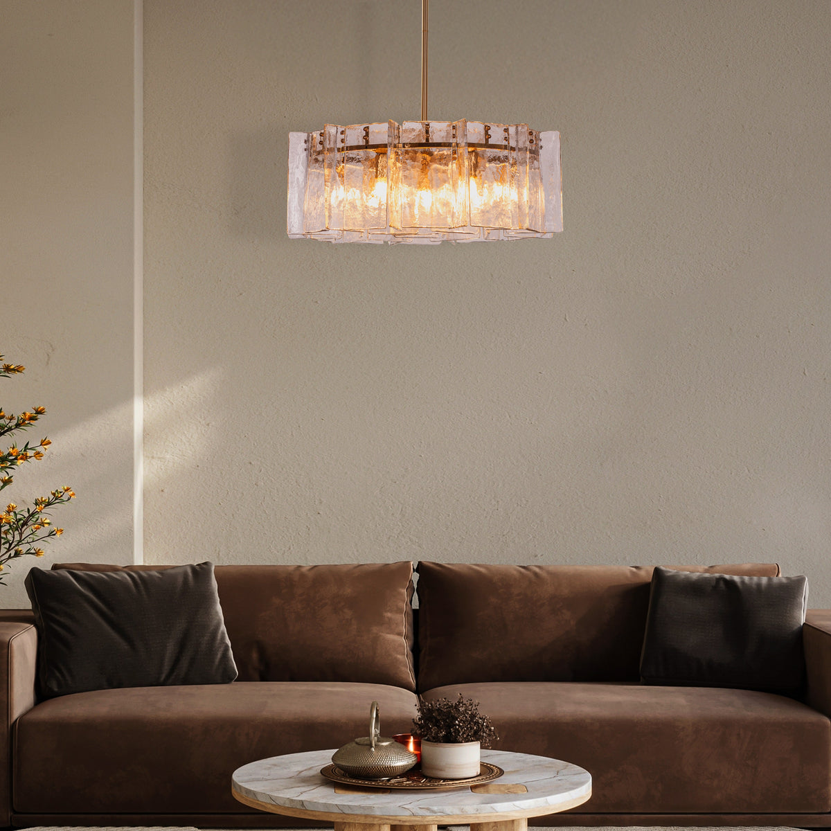 Rose Rhapsody (Gold) Textured Glass Round Chandelier