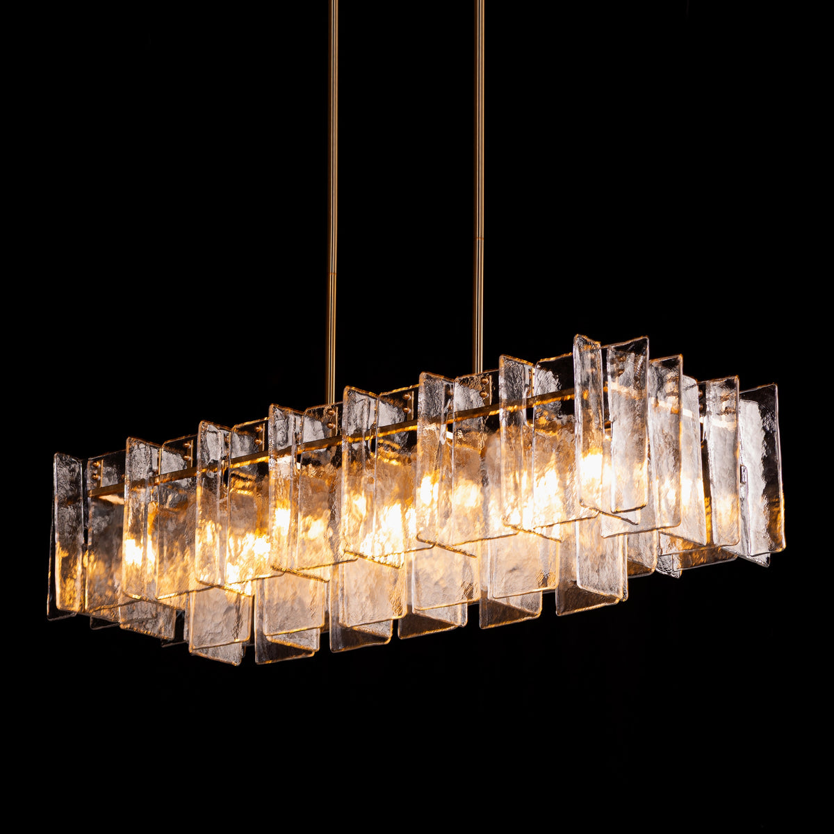 Rose Rhapsody (Gold) Textured Glass Rectangular Chandelier