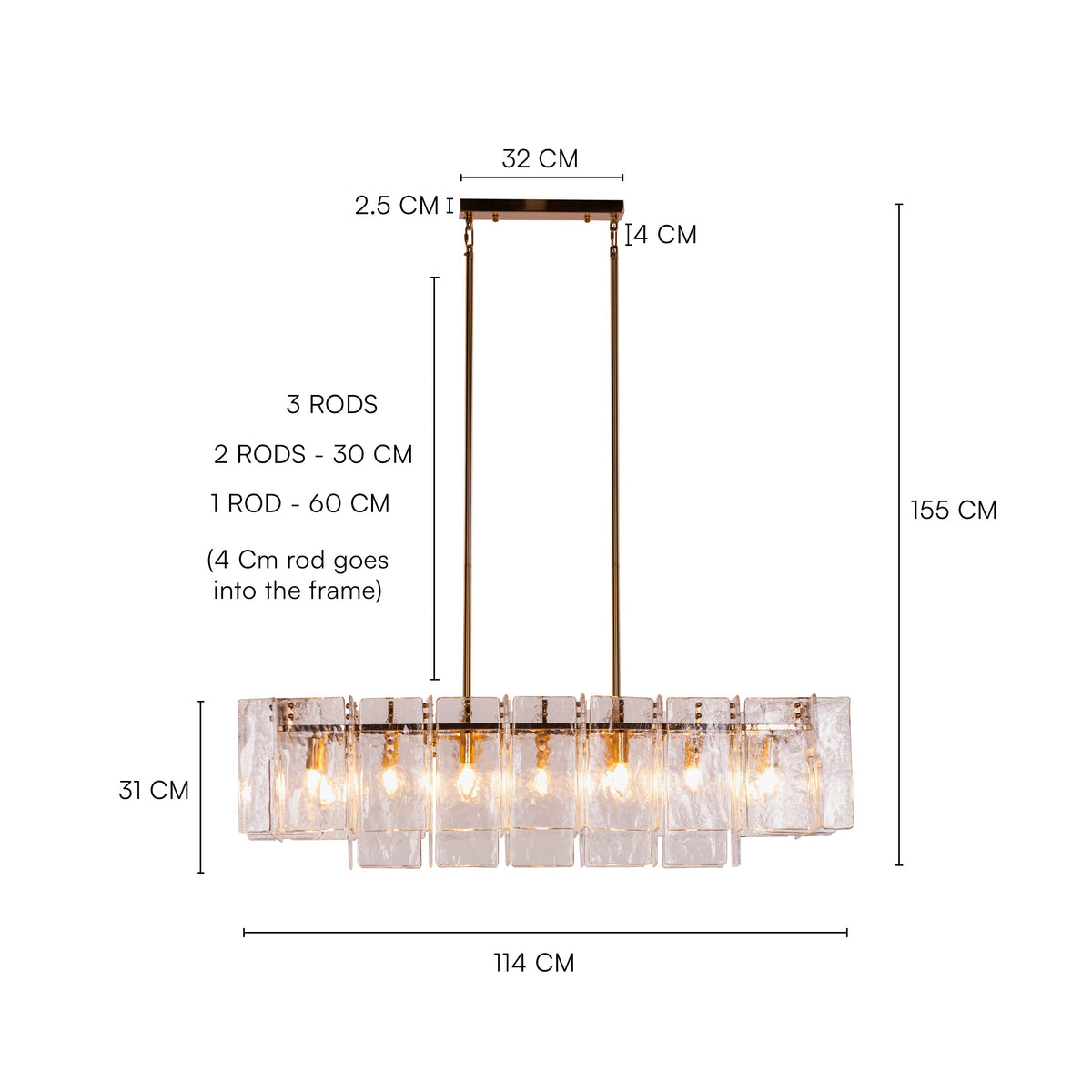 Rose Rhapsody (Gold) Textured Glass Rectangular Chandelier