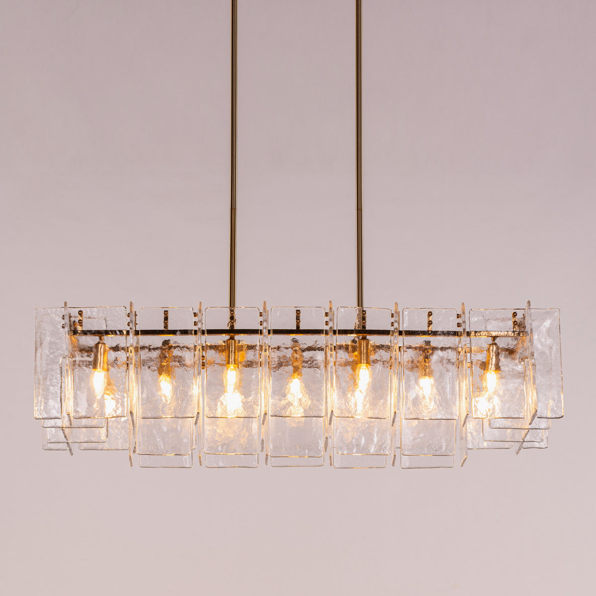 Rose Rhapsody (Gold) Textured Glass Rectangular Chandelier