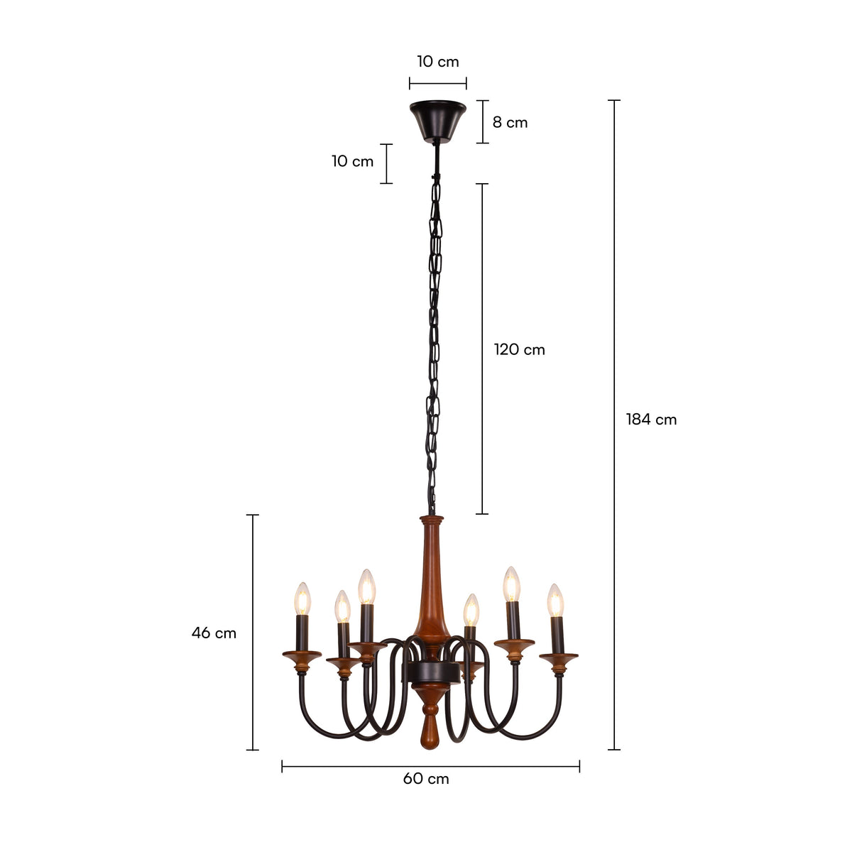 King's Way (Medium, Black & Brown) Wooden Chandelier