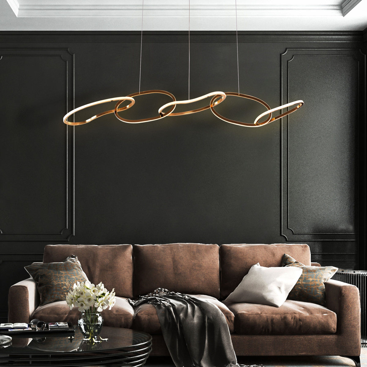 Uncuffed (Large, Dimmable LED With Remote Control) 5-Rings Chandelier