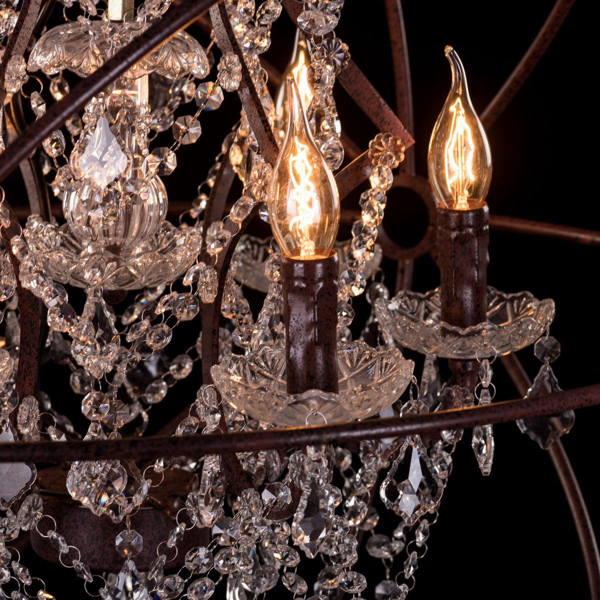 Moonlight Rendezvous (Large, Rust Iron) Crystal Chandelier