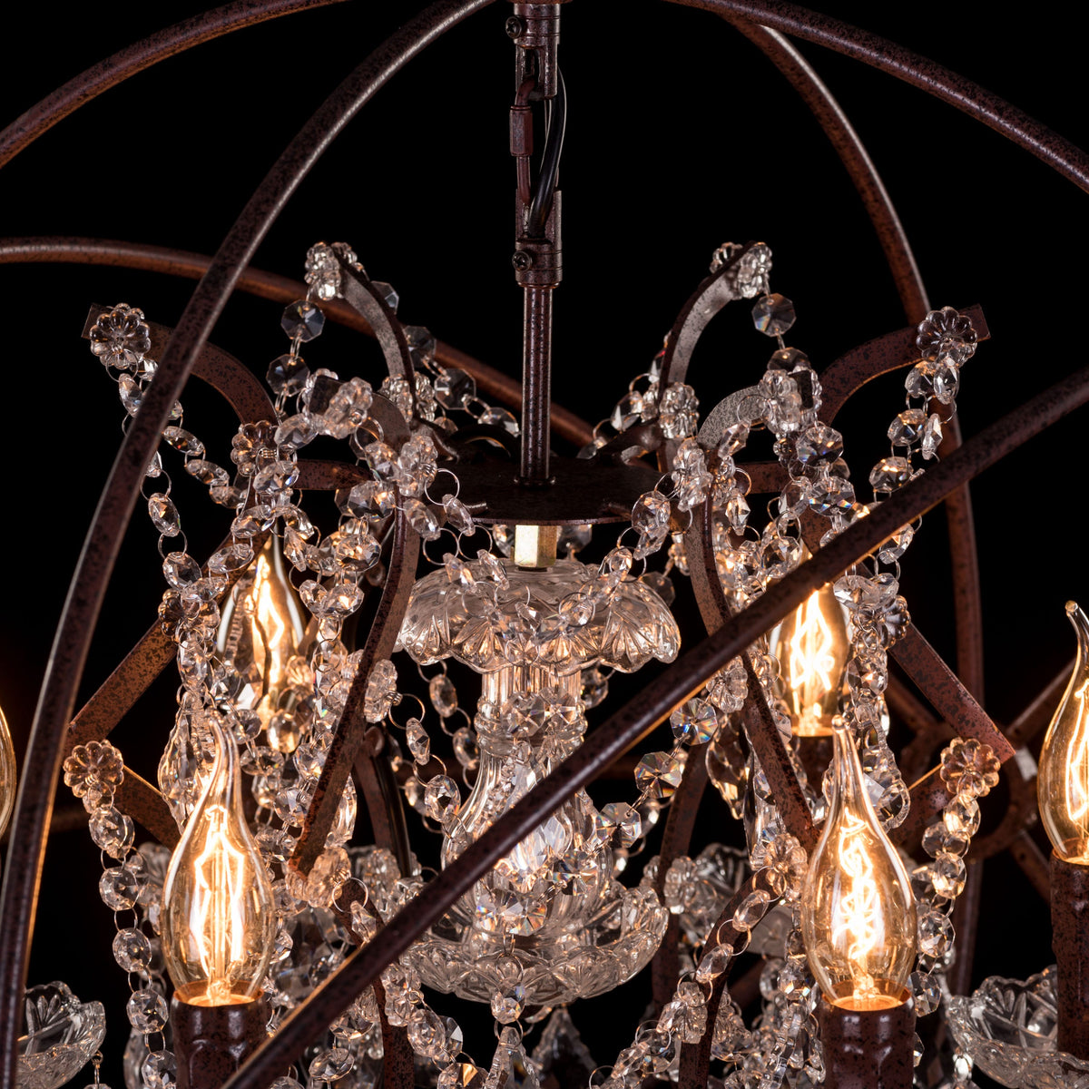 Moonlight Rendezvous (Large, Rust Iron) Crystal Chandelier