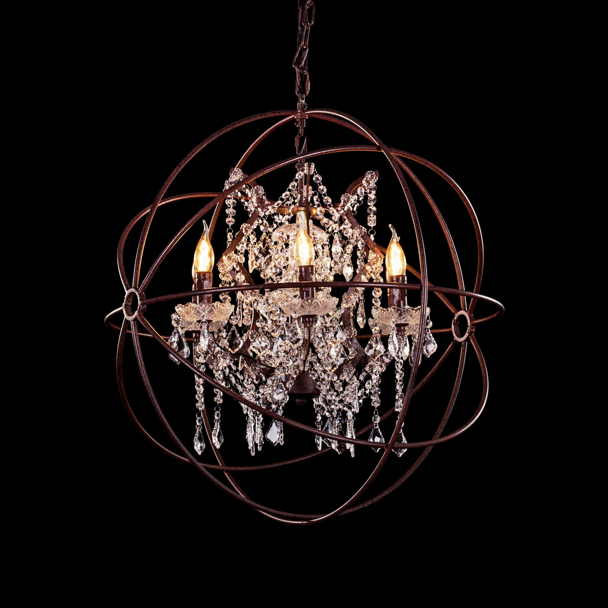Moonlight Rendezvous (Large, Rust Iron) Crystal Chandelier