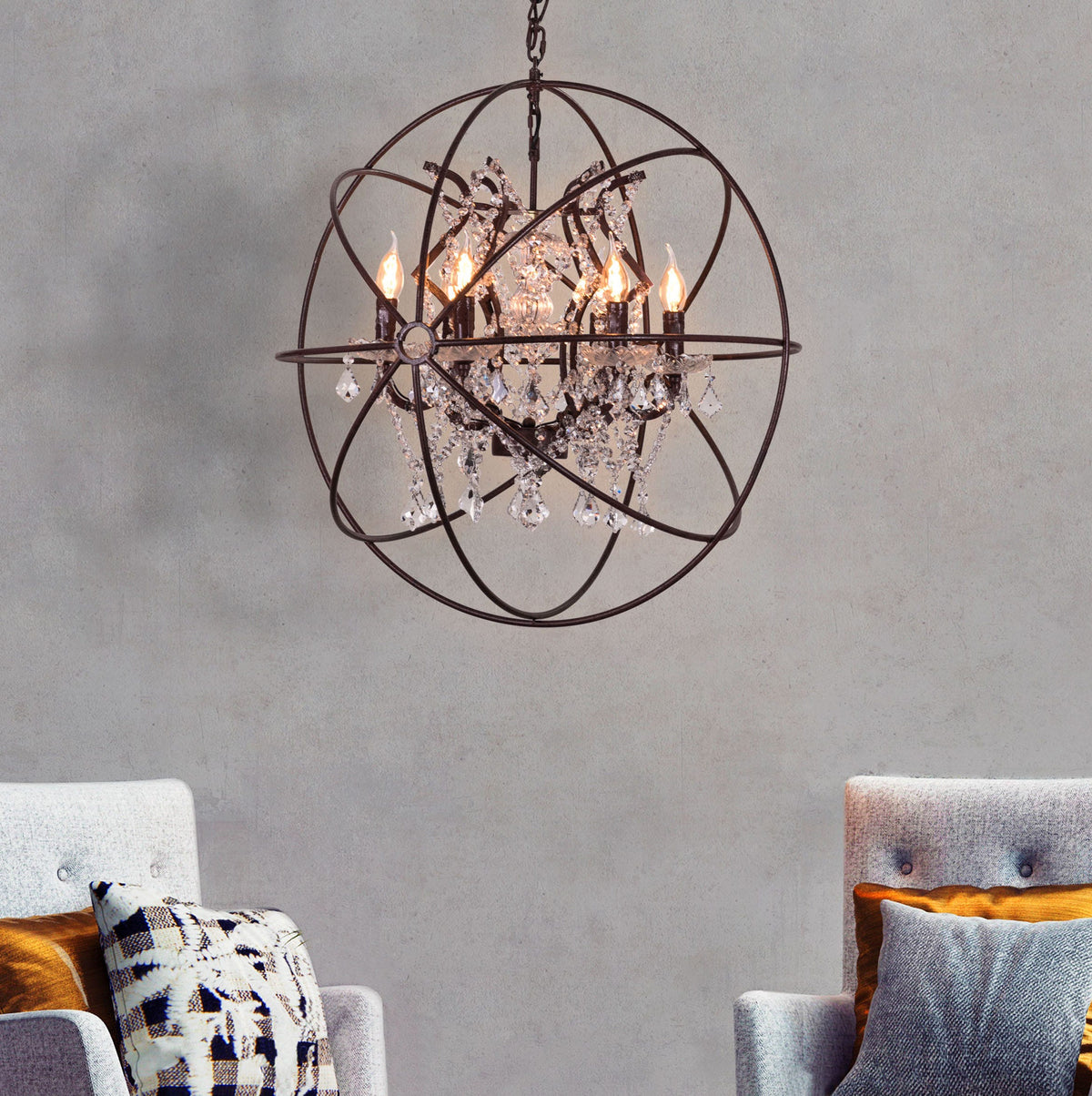 Moonlight Rendezvous (Large, Rust Iron) Crystal Chandelier