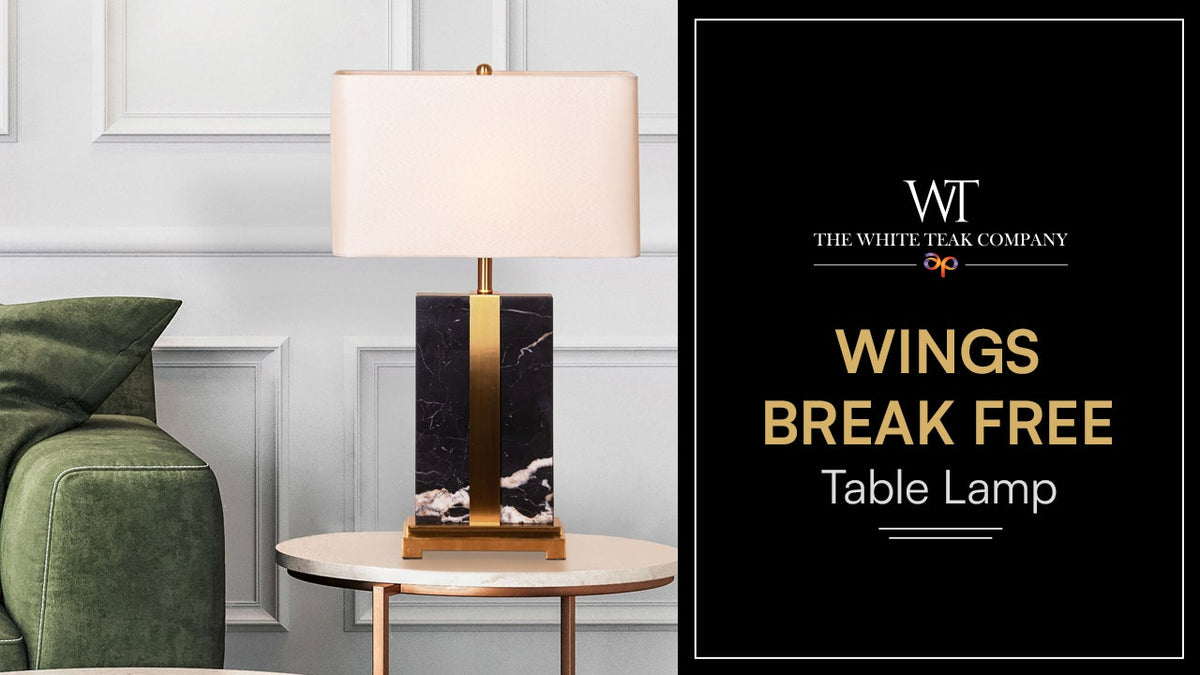 Wings Break Free (Black, Gold) Marble Table Lamp