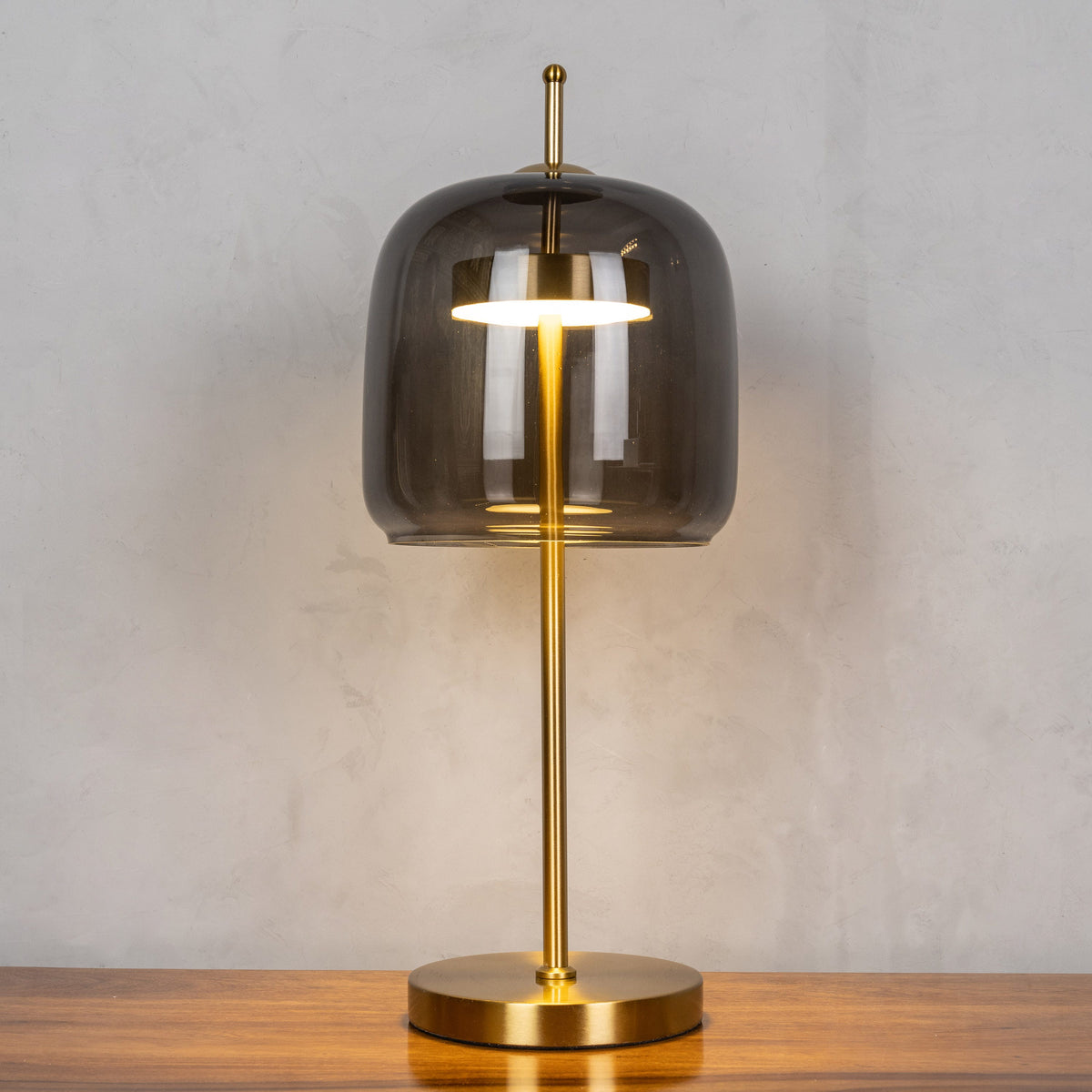 Sweet Escape (Smokey Grey, Gold, Built-In LED) Glass Table Lamp