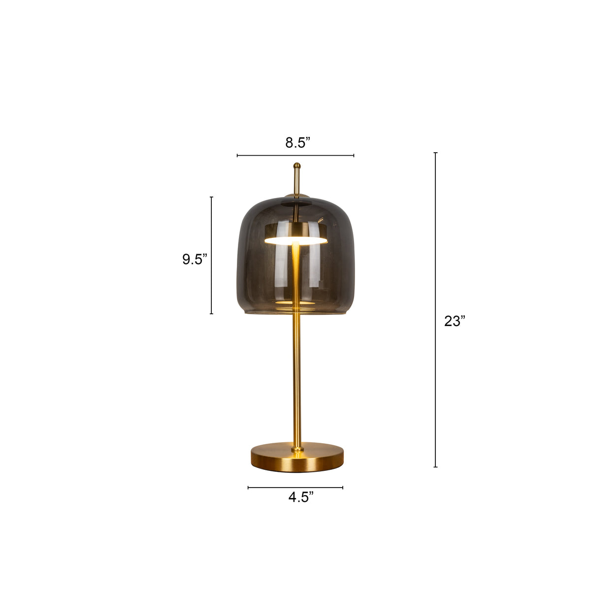 Sweet Escape (Smokey Grey, Gold, Built-In LED) Glass Table Lamp