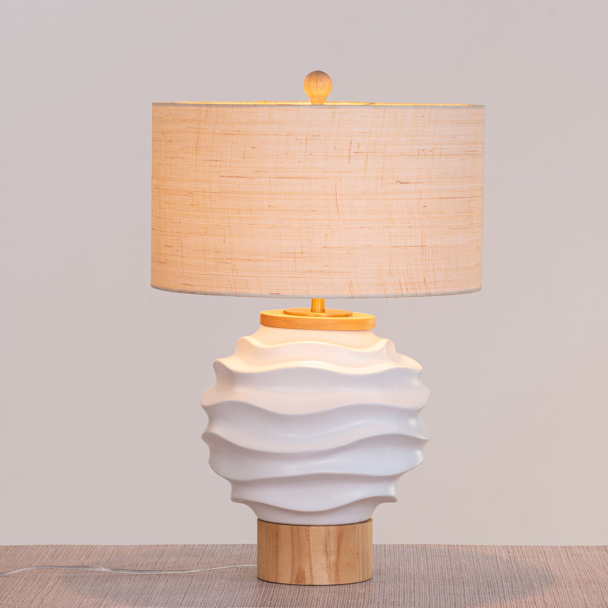 Stuck On A Feeling (White, Beige) Ceramic Table Lamp