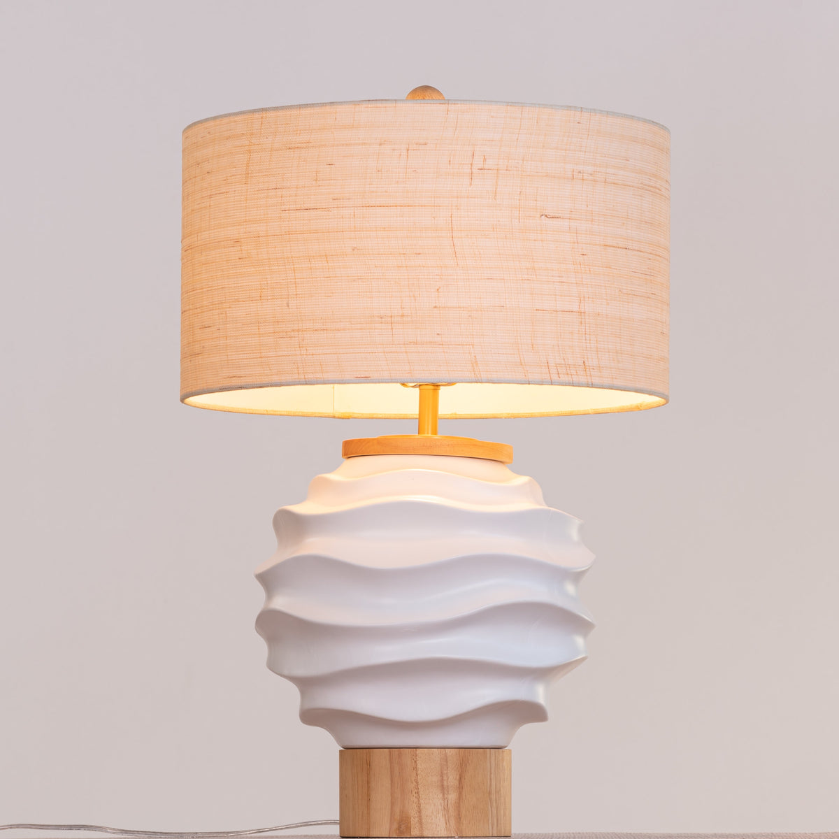 Stuck On A Feeling (White, Beige) Ceramic Table Lamp