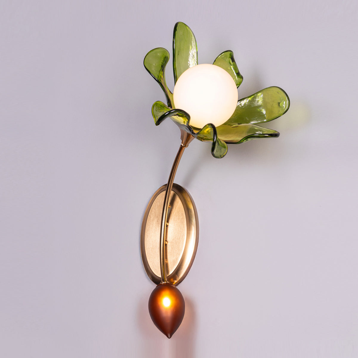 Midori Charm (Gold, Green) Left Faced Tinted Glass Wall Light