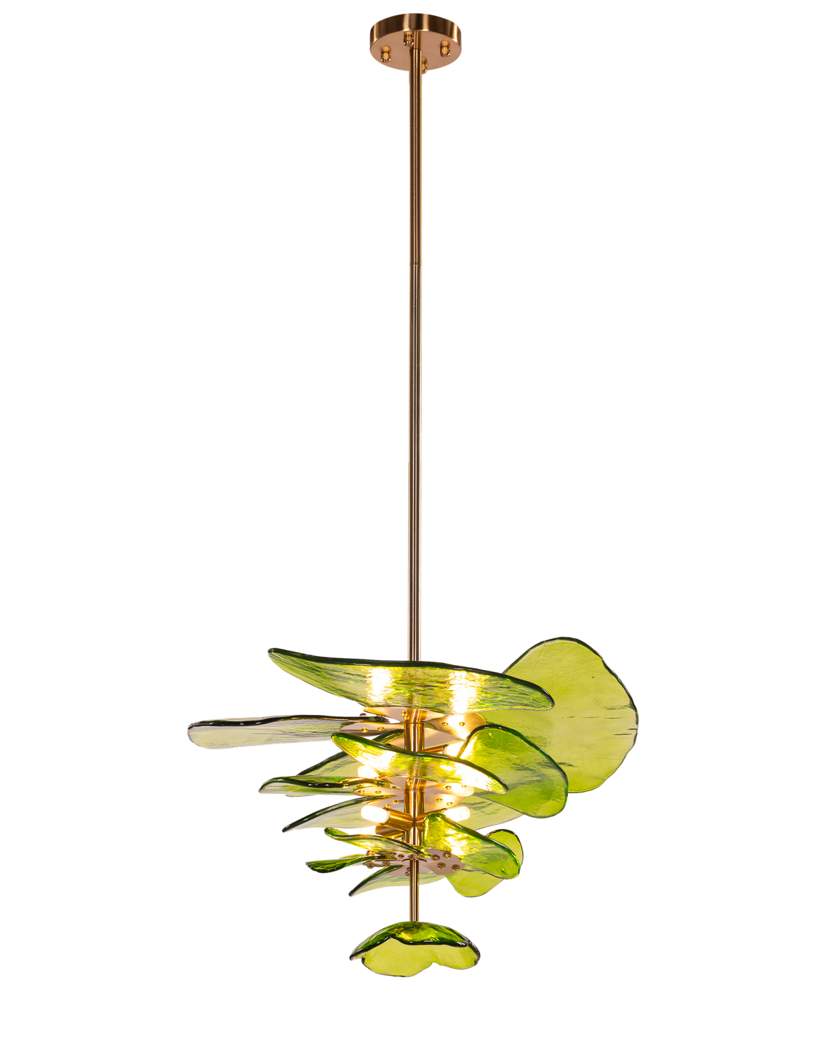 Luminous Lotus (Gold, Green) Tinted Glass Pendant Light