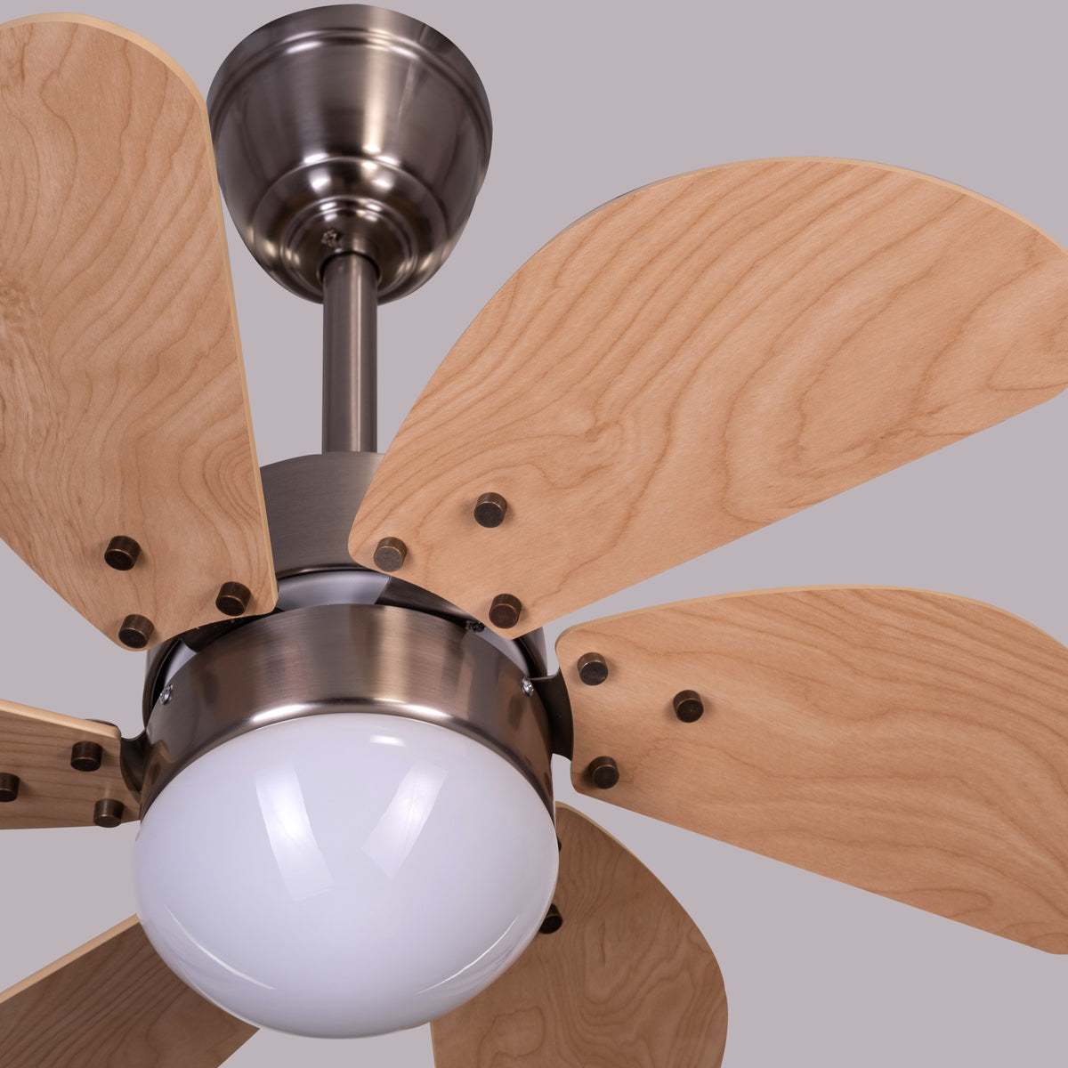 Casablanca (76 cm Span, Chrome Finish Metal Body, Maple Finish MDF Blades) Dimmable LED With Remote Control Ceiling Fan