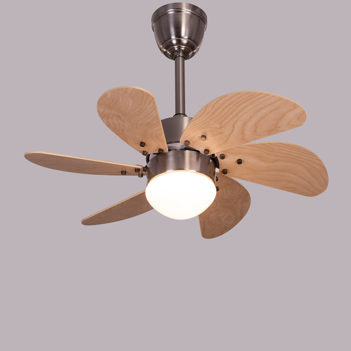 Casablanca (76 cm Span, Chrome Finish Metal Body, Maple Finish MDF Blades) Dimmable LED With Remote Control Ceiling Fan