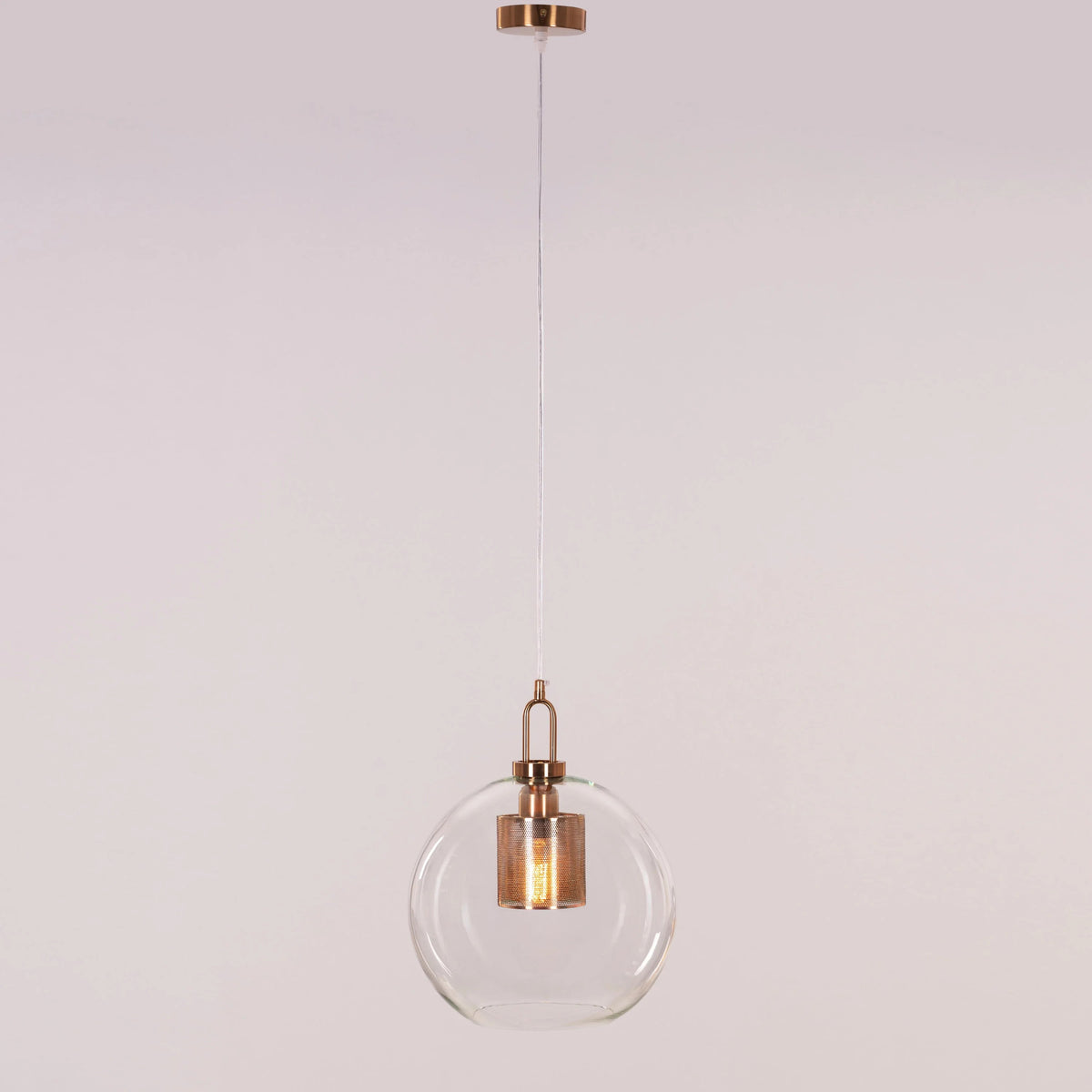 إضاءة متوهجة رائعة (متوسطة، ذهبية) مصباح قلادة زجاجي شفاف مستدير