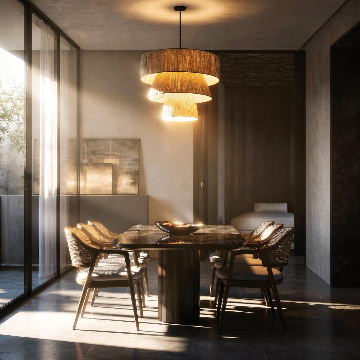 Windworn (Beige) Rattan Pendant Light