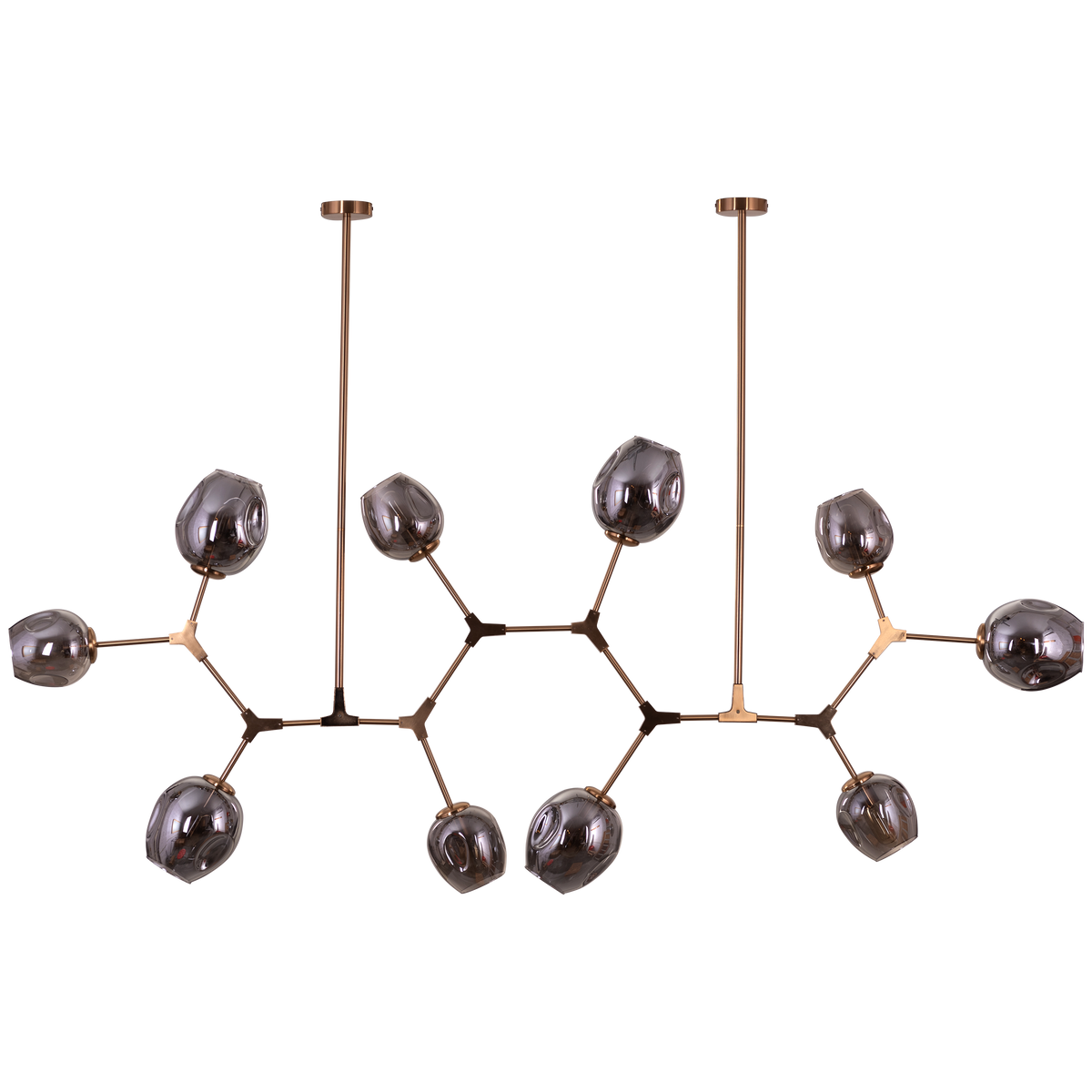 Games People Play (Large, Gold, Smokey Grey, 10 Head) Glass Chandelier