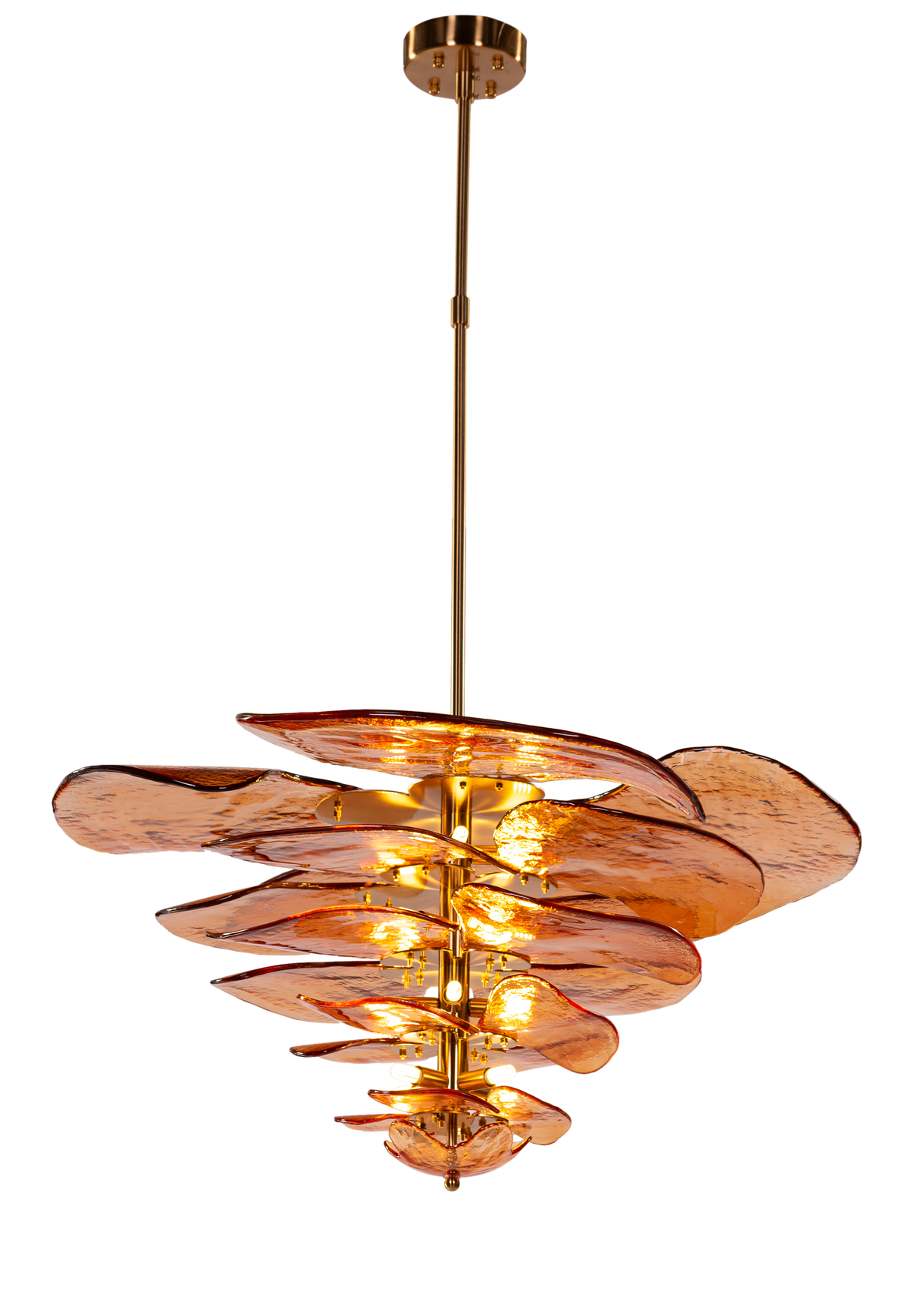 Luminous Lotus (Large, Gold, Amber) Tinted Glass Chandelier