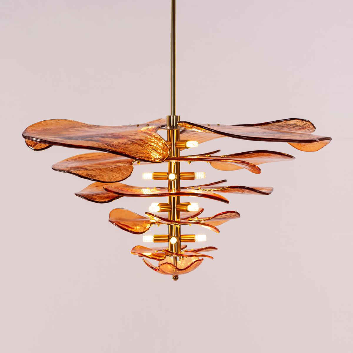 Luminous Lotus (Large, Gold, Amber) Tinted Glass Chandelier
