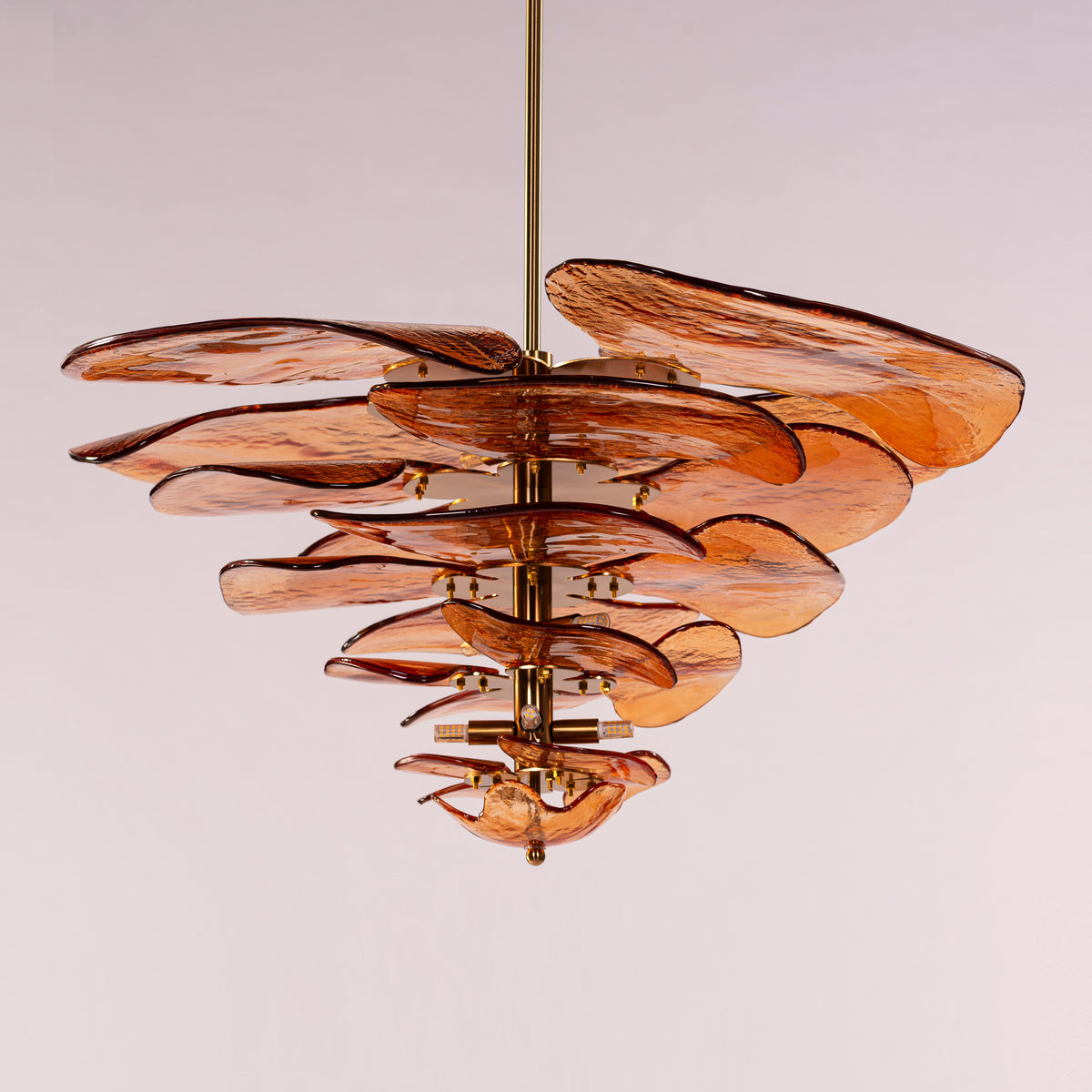 Luminous Lotus (Large, Gold, Amber) Tinted Glass Chandelier