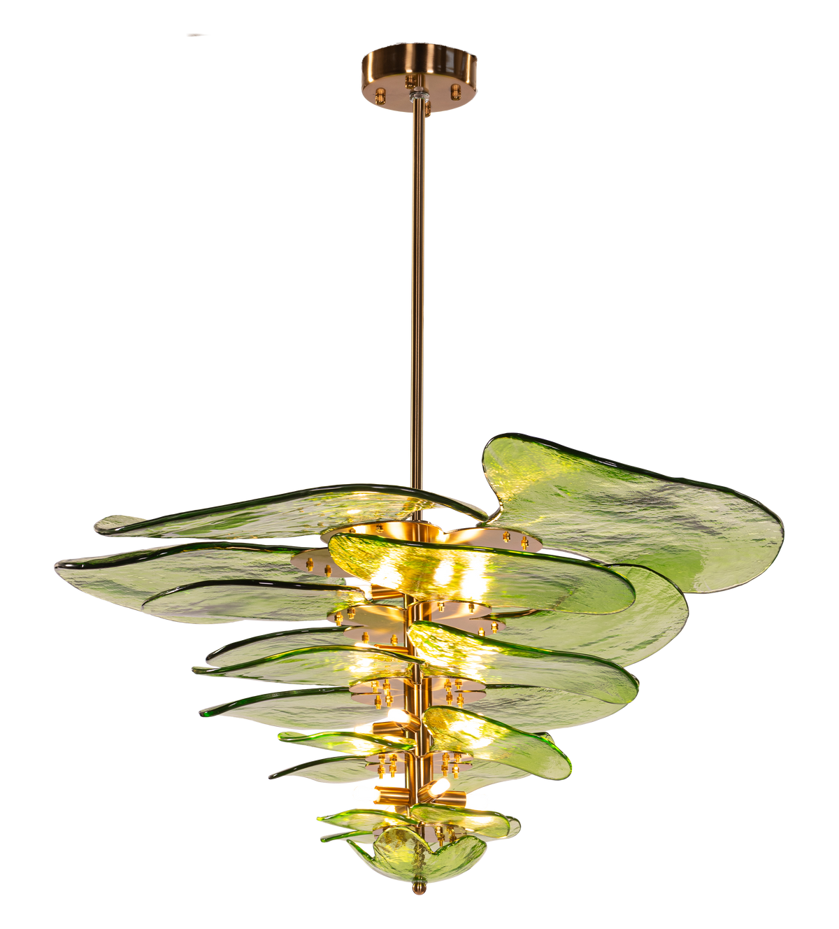 Luminous Lotus (Large, Gold, Green) Tinted Glass Chandelier