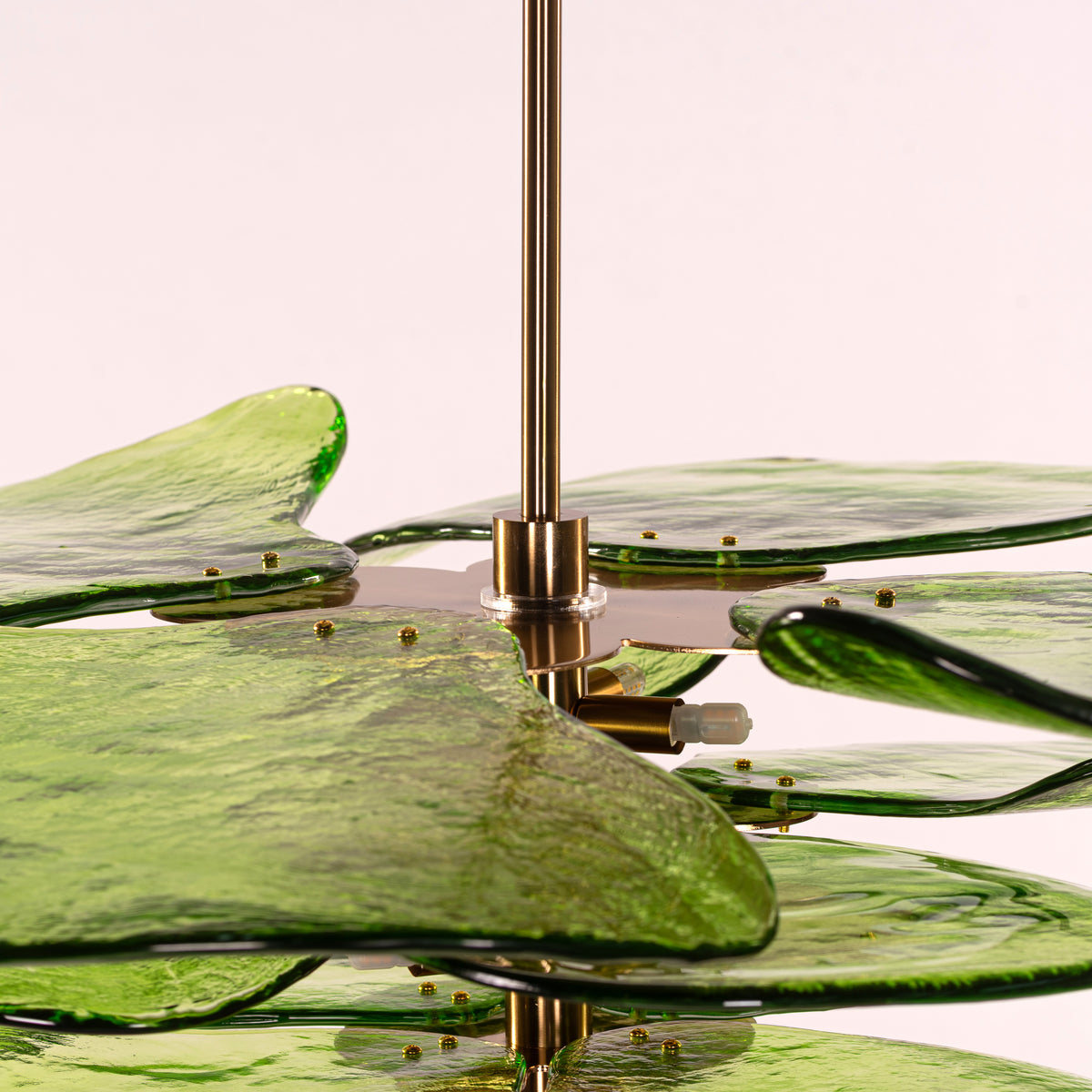 Luminous Lotus (Large, Gold, Green) Tinted Glass Chandelier