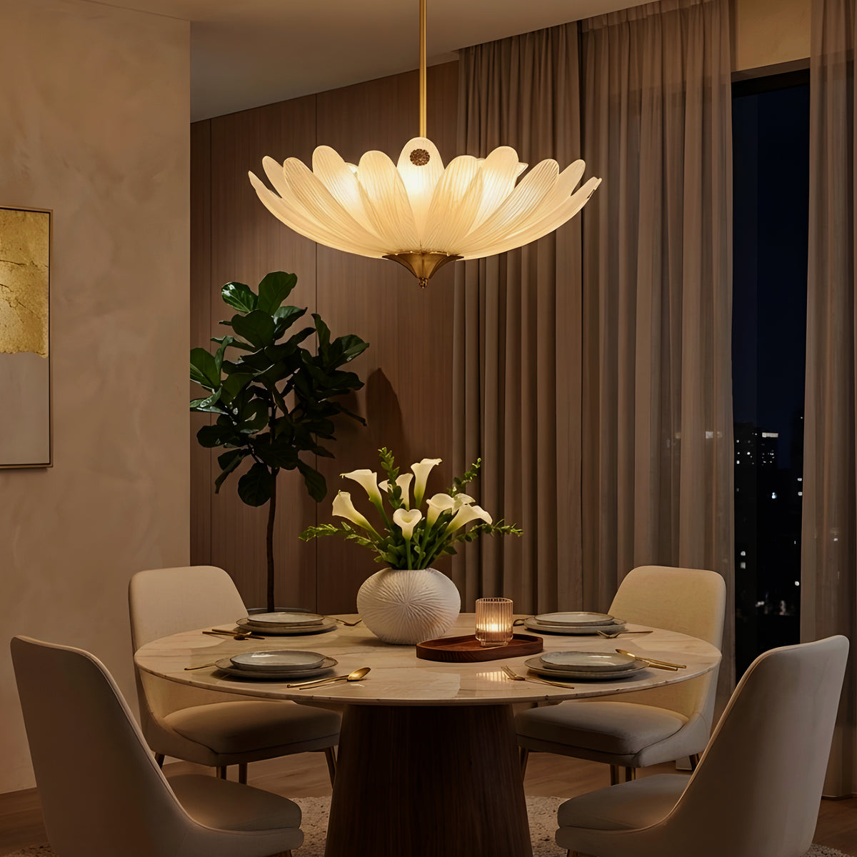 Althea (Gold, White) Frosted with Textured Glass Chandelier