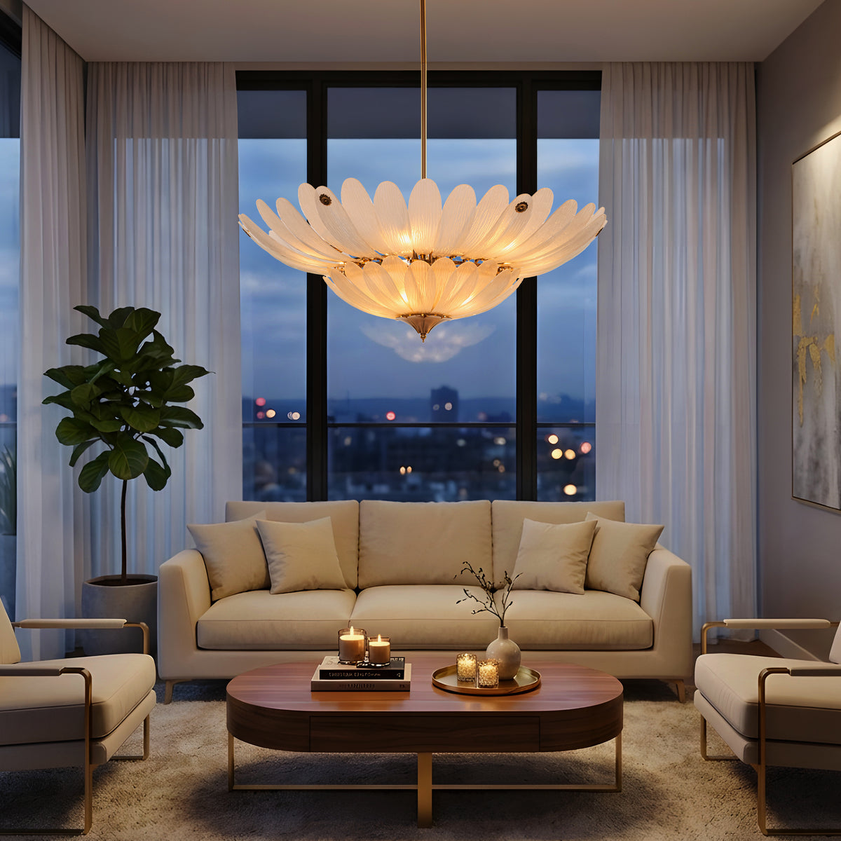 Althea (Grand,Gold & White) Frosted with Textured Glass Chandelier