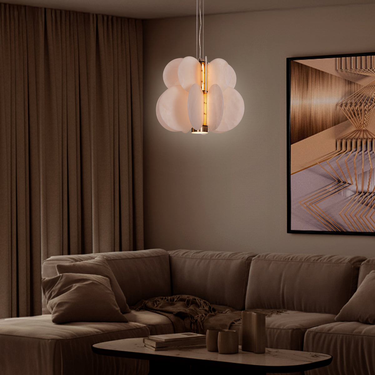 Anisora (White, Gold) 3 Color LED Natural White Spanish Alabaster Chandelier