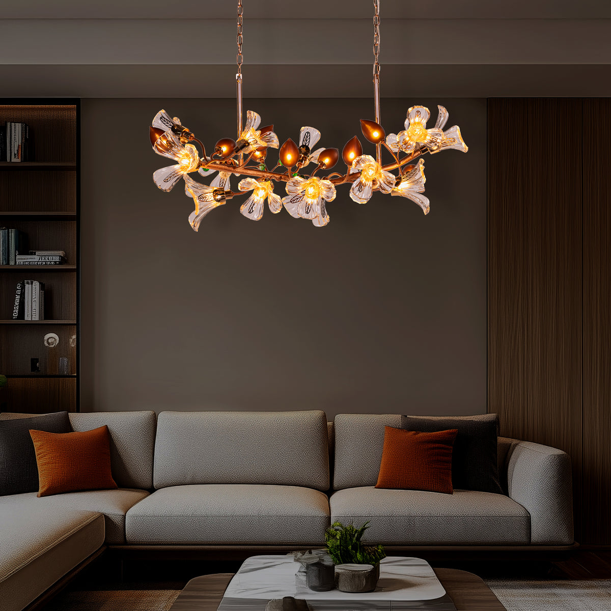 Harubana Splash (Medium, Rose Gold, Clear & Amber) Textured Glass Chandelier