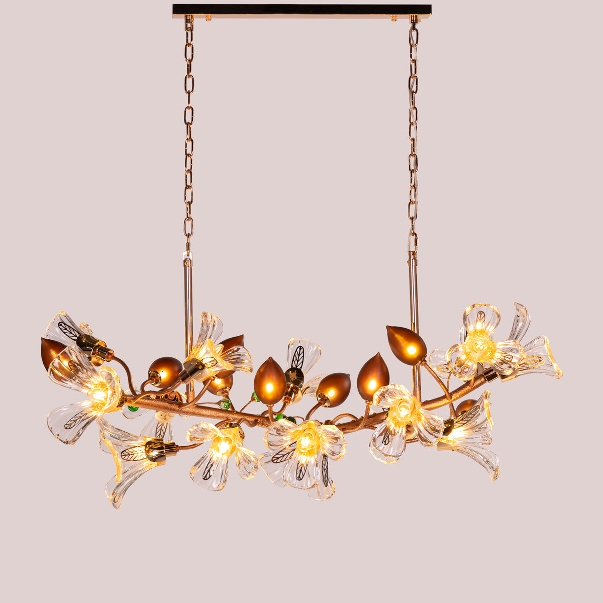 Harubana Splash (Medium, Rose Gold, Clear & Amber) Textured Glass Chandelier