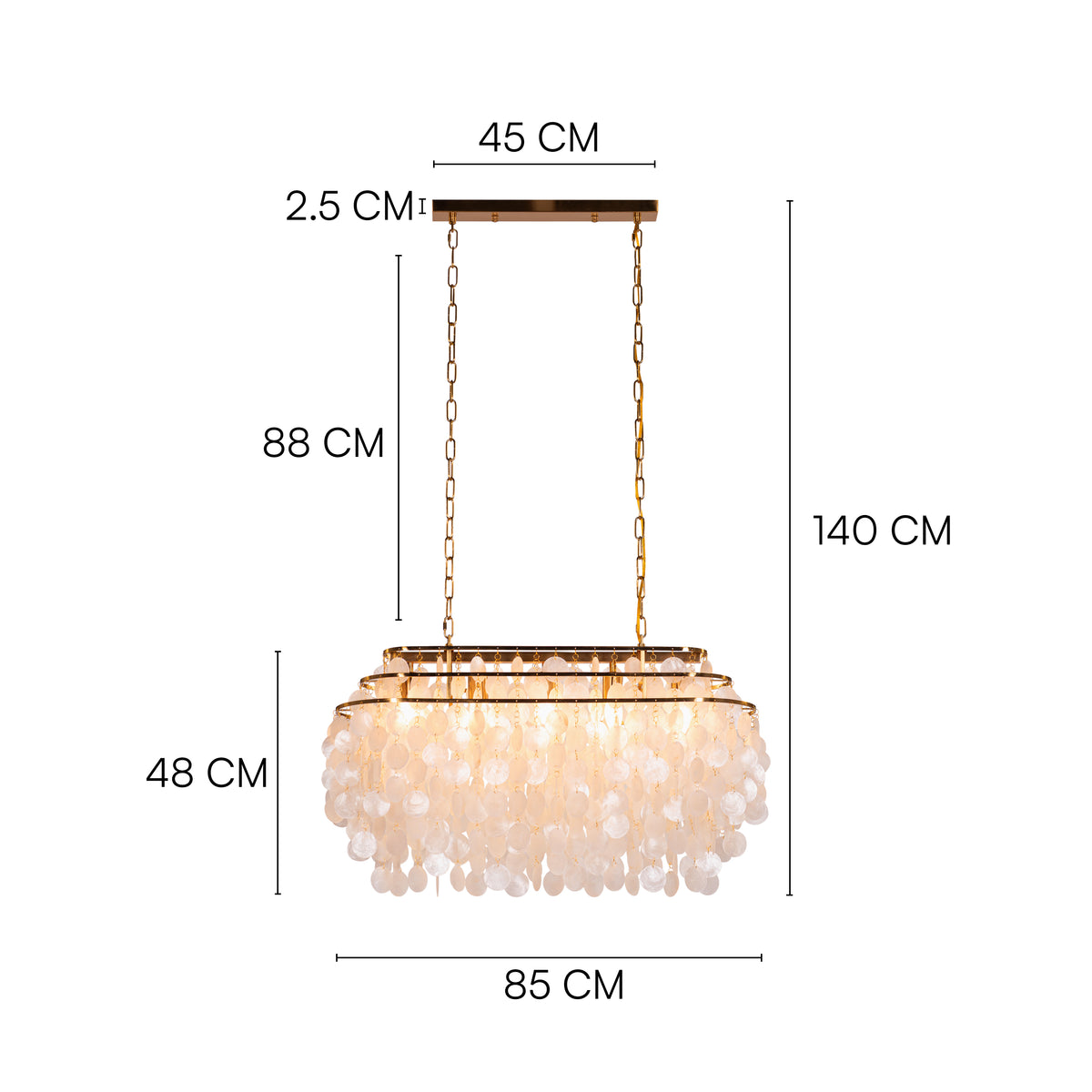 Moonstone (Rectangular, Gold, White) Mother Of Pearl Chandelier