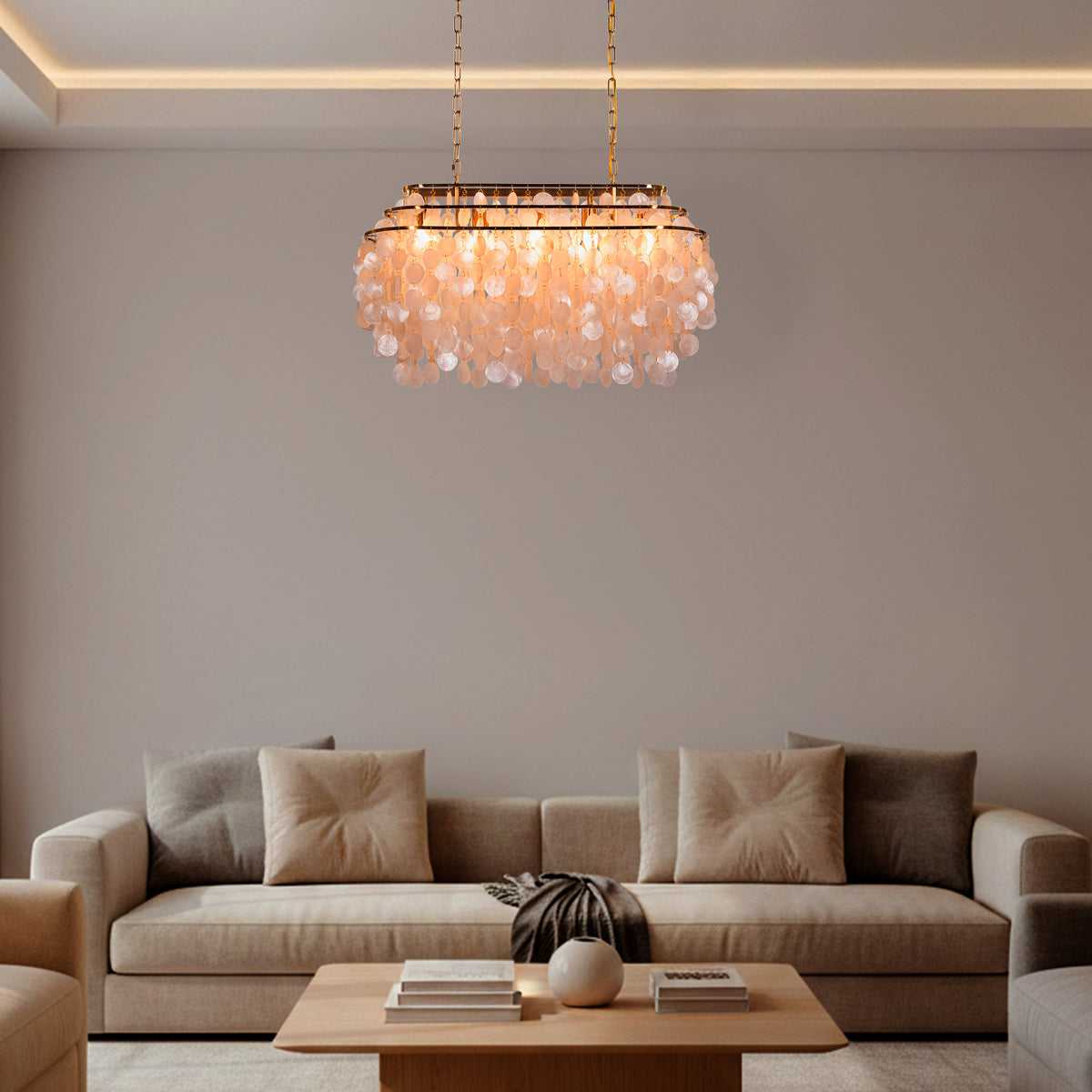 Moonstone (Rectangular, Gold, White) Mother Of Pearl Chandelier