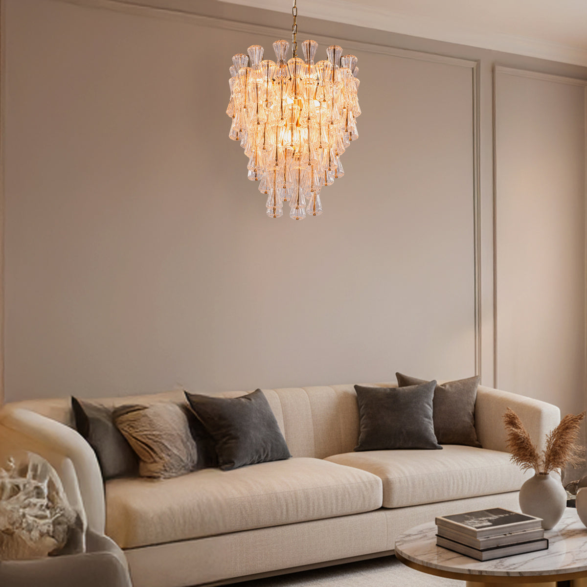 Light Rain (Gold) Textured Glass Chandelier