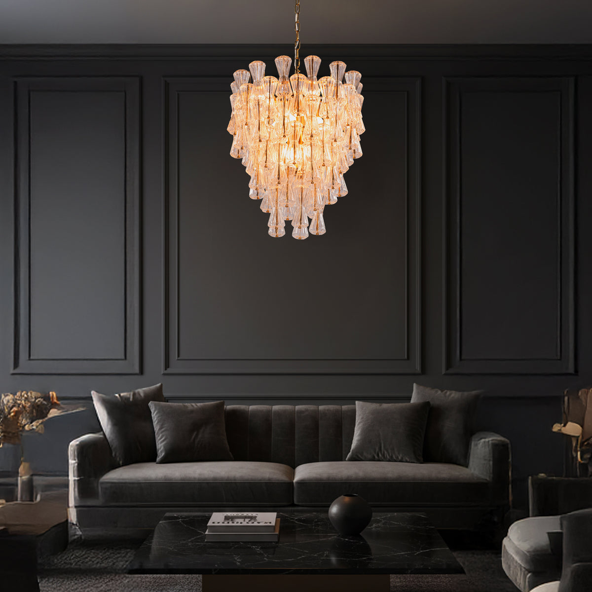 Light Rain (Gold) Textured Glass Chandelier
