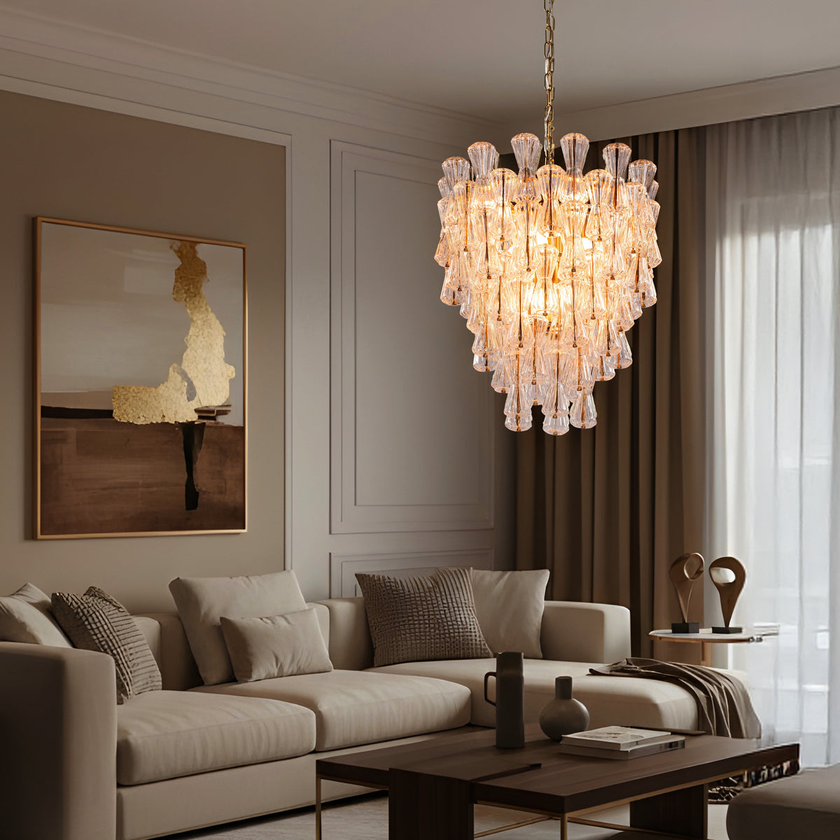 Light Rain (Gold) Textured Glass Chandelier