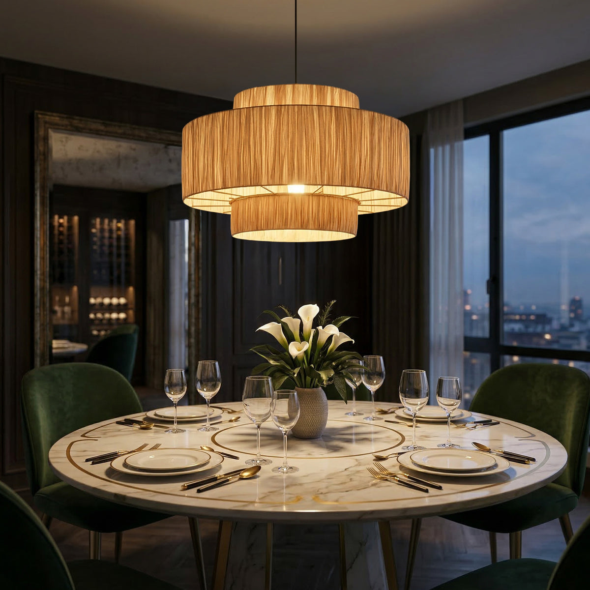 Windworn (Beige) Rattan Chandelier