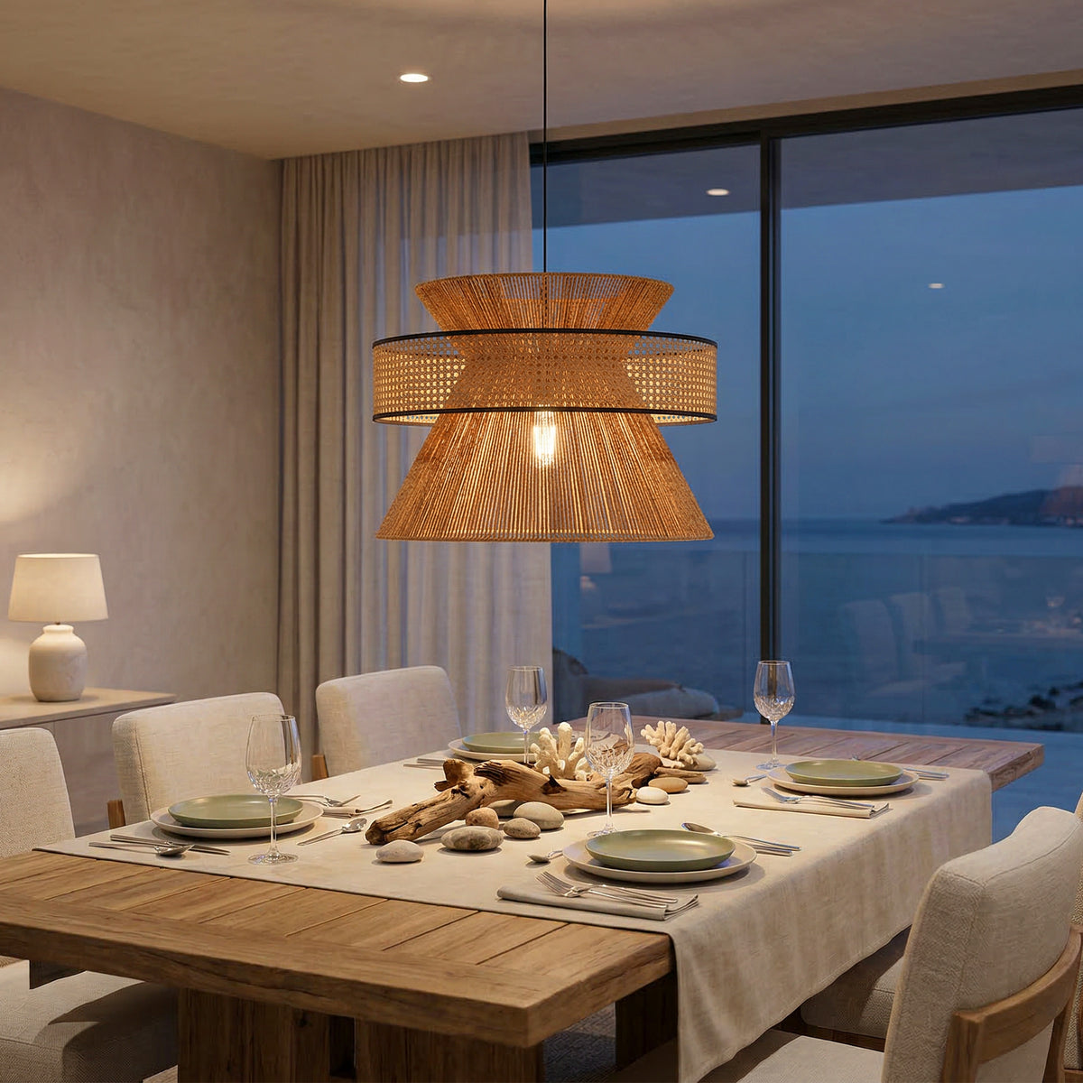 Mykonos Beam (Brown) Rattan Chandelier