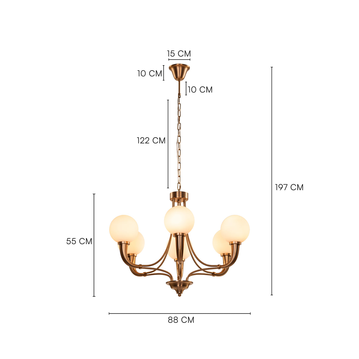 Kenswick (Gold, White) Frosted Glass Chandelier
