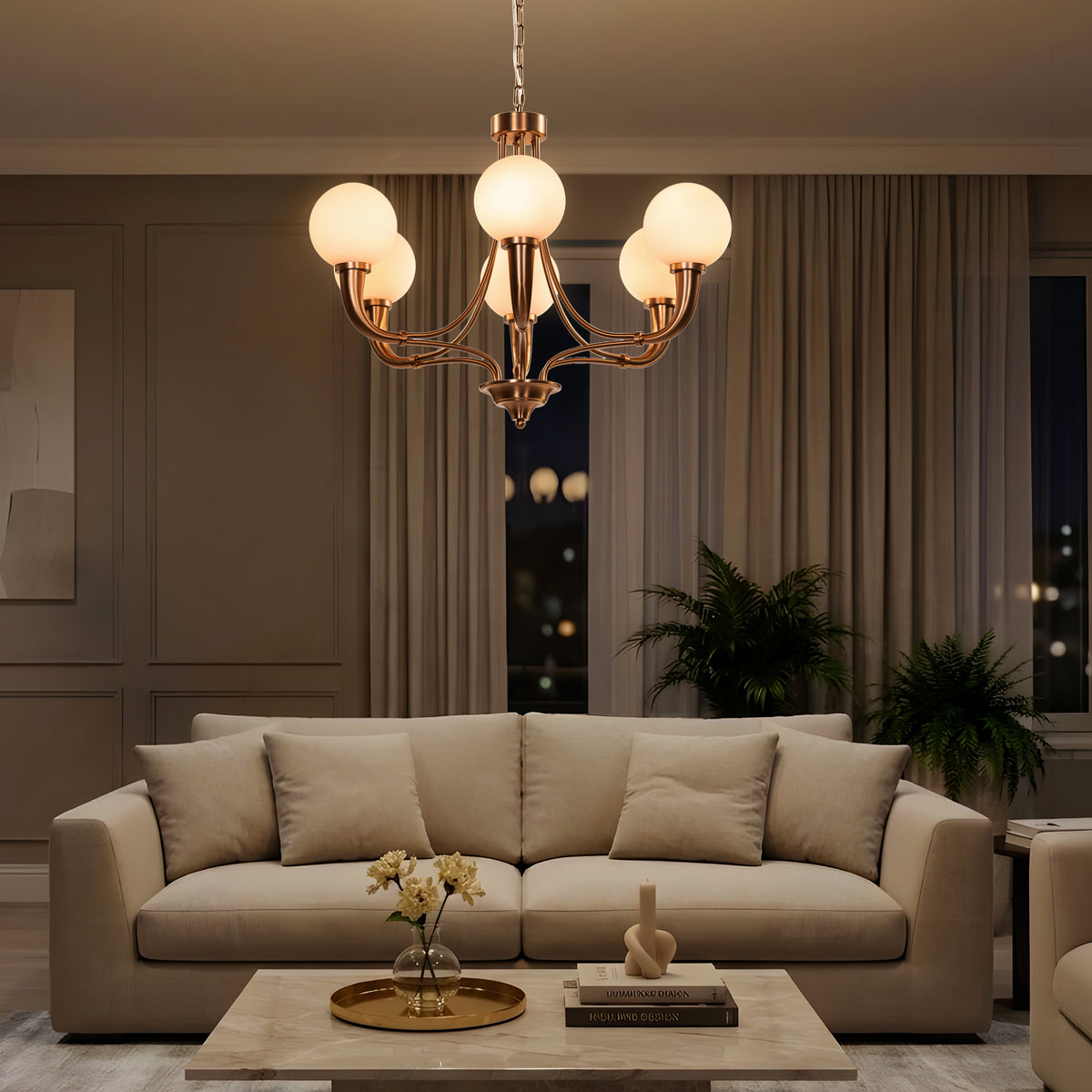 Kenswick (Gold, White) Frosted Glass Chandelier