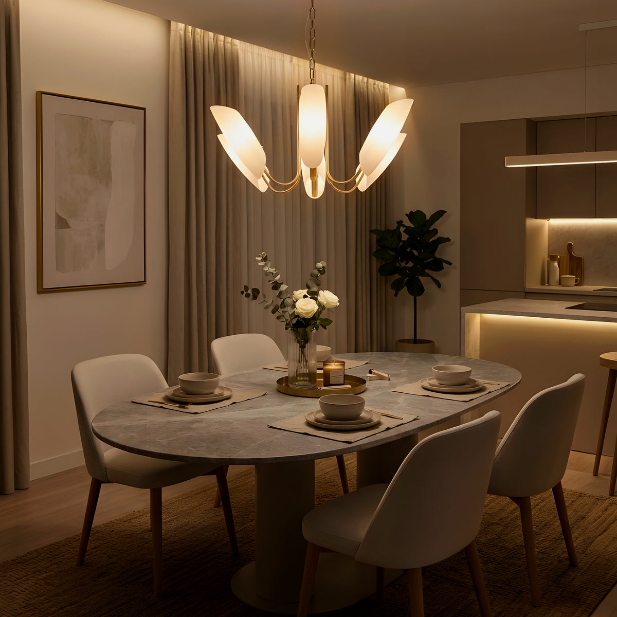 Silvana (Gold, White) Frosted Glass  Chandelier