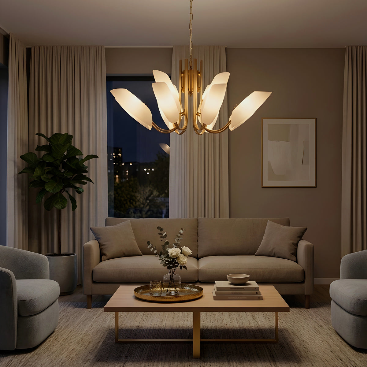 Silvana (Large,  Gold & White) Frosted Glass Chandelier