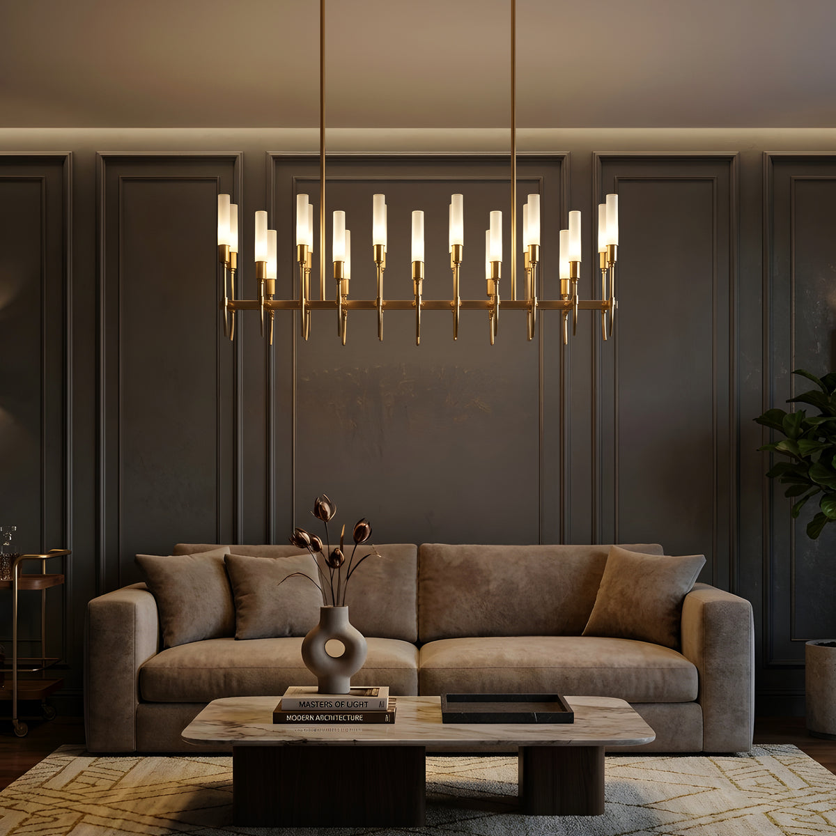 Cavendish (Rectangular, Gold) Frosted Glass Chandelier