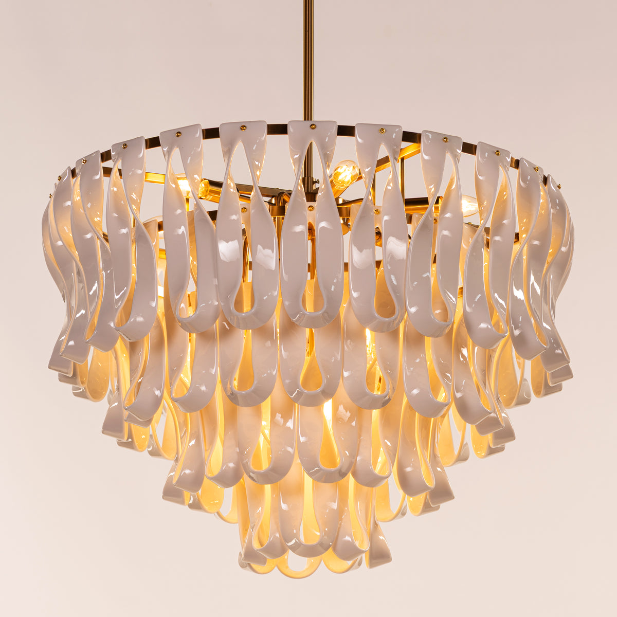 Vera (Round, Gold, White) Ceramic Chandelier