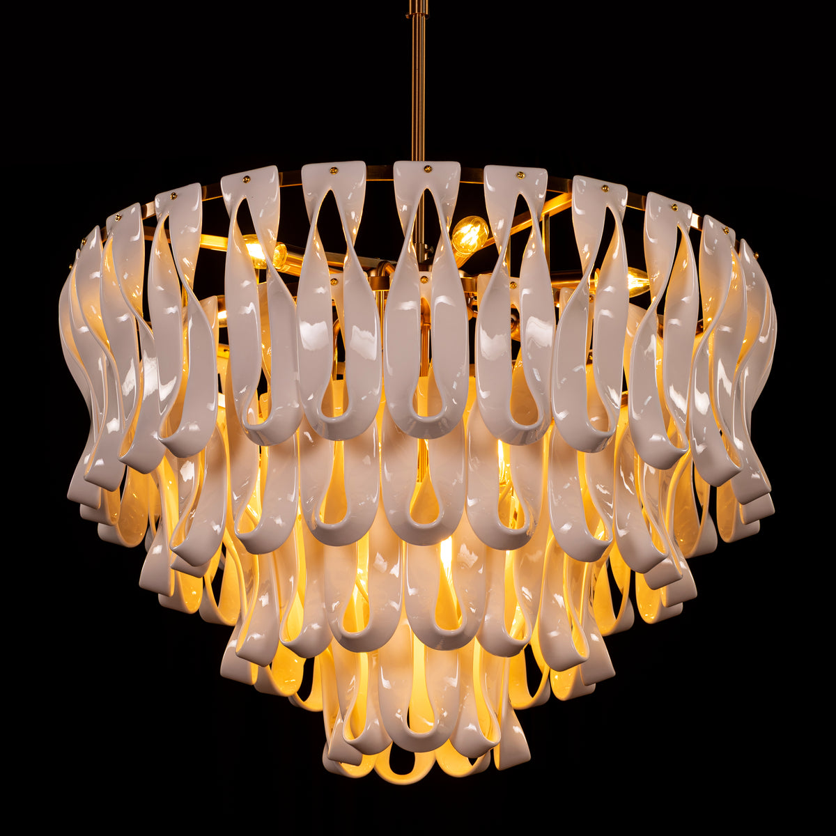 Vera (Round, Gold, White) Ceramic Chandelier