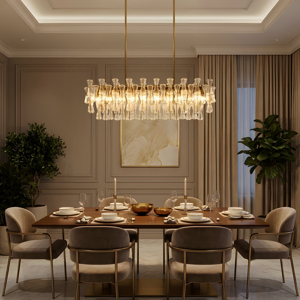 Light Rain (Gold, Textured) Glass Chandelier